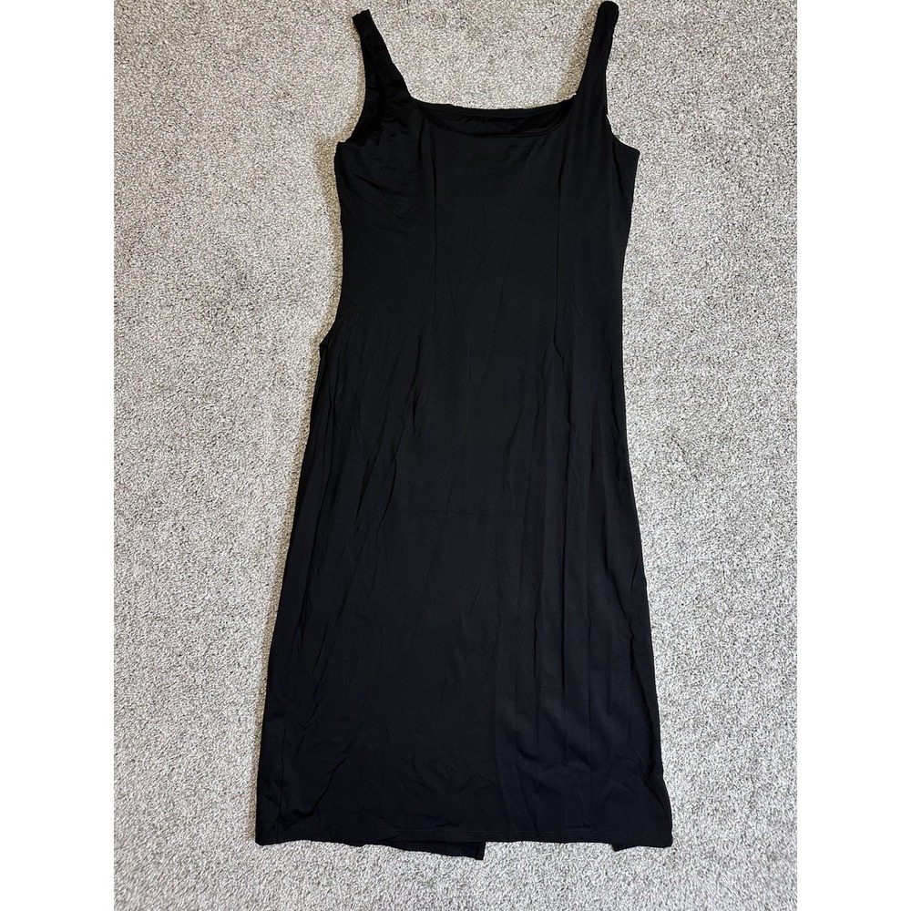 Halara Ruched Bodycon Midi Dress Black Built In Bra Sleeveless Size Large NWT - Picture 5 of 7